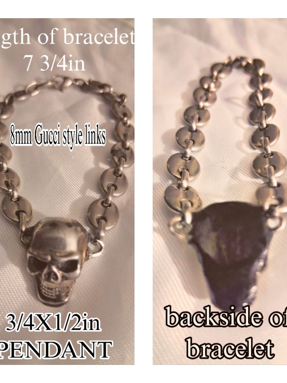 Stainless Steel Skull. Gucci Style Link Bracelet